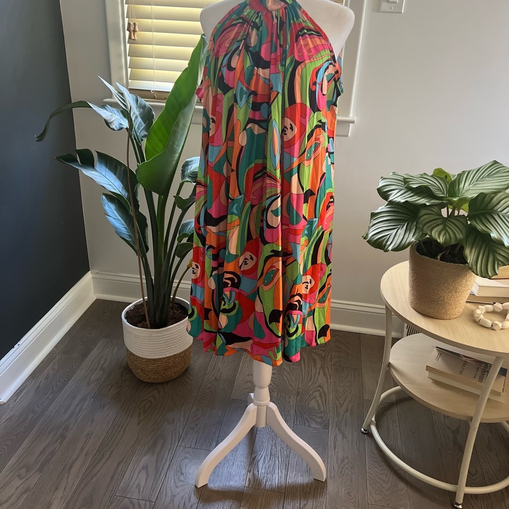 Vibrant Multicolor Halter Midi Dress